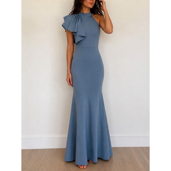 Lulus Dresses & Skirts - Lulus Slate Blue Margaux One Shoulder Ruffle Maxi Dress Size Small Formal